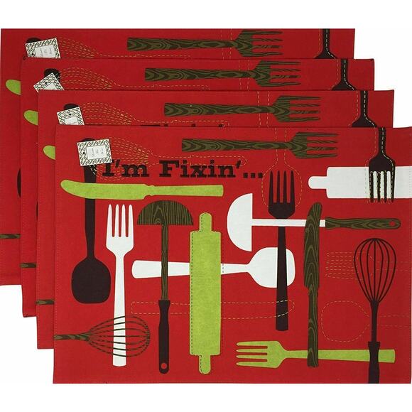 13 Pc Set Simply Southern Fixin 4 Placemats 4 Napkins 5 Absorbent Towels - Picture 8 of 10